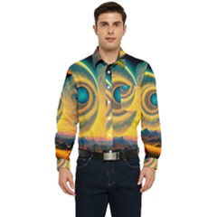 Ai Generated Surrealist Fantasy Dream Moon Space Men s Long Sleeve Pocket Shirt  by Jancukart