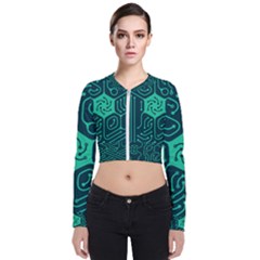 Circuit Hexagonal Geometric Pattern Background Green Long Sleeve Zip Up Bomber Jacket by Jancukart