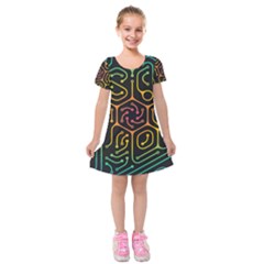 Circuit Hexagonal Geometric Pattern Background Pattern Kids  Short Sleeve Velvet Dress by Jancukart