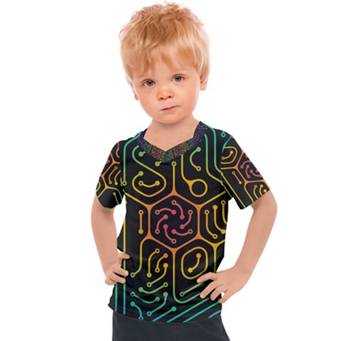 Circuit Hexagonal Geometric Pattern Background Pattern Kids  Sports Tee by Jancukart