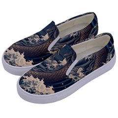 Sea Dragon Kanagawa Sea Monster Kids  Canvas Slip Ons by Jancukart