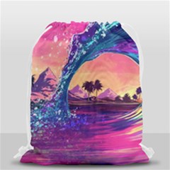 Retro Wave Ocean Drawstring Bag (small) by Semog4