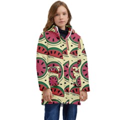 Watermelon Pattern Slices Fruit Kid s Hooded Longline Puffer Jacket by Semog4