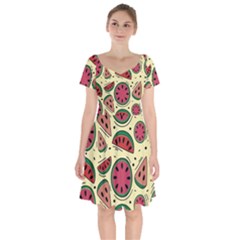 Watermelon Pattern Slices Fruit Short Sleeve Bardot Dress by Semog4