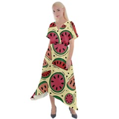 Watermelon Pattern Slices Fruit Cross Front Sharkbite Hem Maxi Dress by Semog4