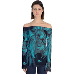 Angry Male Lion Predator Carnivore Off Shoulder Long Sleeve Top by Semog4