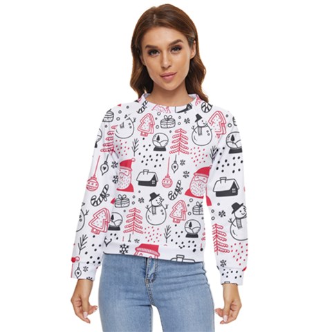 Christmas Themed Seamless Pattern Women s Long Sleeve Raglan Tee by Semog4