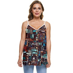 Stained Glass Mosaic Abstract Casual Spaghetti Strap Chiffon Top by Semog4