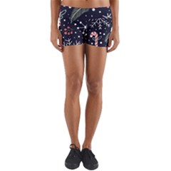 Holiday Seamless Pattern With Christmas Candies Snoflakes Fir Branches Berries Yoga Shorts by Semog4
