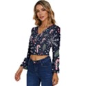 Holiday Seamless Pattern With Christmas Candies Snoflakes Fir Branches Berries Long Sleeve V-Neck Top View2