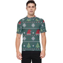 Beautiful Knitted Christmas Pattern Men s Short Sleeve Rash Guard by Semog4