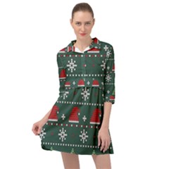 Beautiful Knitted Christmas Pattern Mini Skater Shirt Dress by Semog4