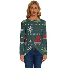 Beautiful Knitted Christmas Pattern Long Sleeve Crew Neck Pullover Top by Semog4