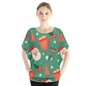 Colorful Funny Christmas Pattern Batwing Chiffon Blouse View1