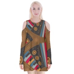 Pattern Accordion Velvet Long Sleeve Shoulder Cutout Dress by Semog4
