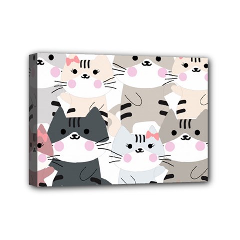 Cute Cat Couple Seamless Pattern Cartoon Mini Canvas 7  X 5  (stretched) by Semog4