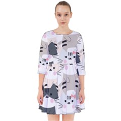 Cute Cat Couple Seamless Pattern Cartoon Smock Dress by Semog4