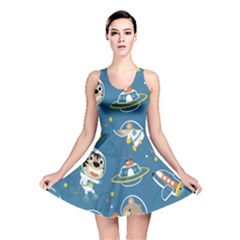 Seamless Pattern Funny Astronaut Outer Space Transportation Reversible Skater Dress by Semog4