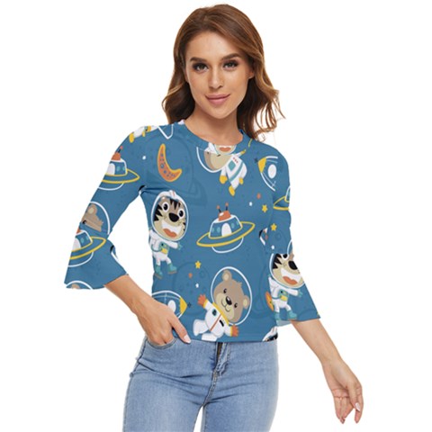 Seamless Pattern Funny Astronaut Outer Space Transportation Bell Sleeve Top by Semog4