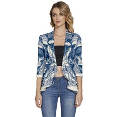 Skull Drawing Women s 3/4 Sleeve Ruffle Edge Open Front Jacket by Salman4z
