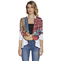 Amsterdam Graphic Design Poster Illustration Women s 3/4 Sleeve Ruffle Edge Open Front Jacket by Salman4z