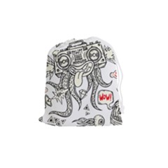 Drawing Clip Art Hand Painted Abstract Creative Space Squid Radio Drawstring Pouch (medium) by Salman4z