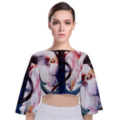 Anchor Watercolor Painting Tattoo Art Anchors And Birds Tie Back Butterfly Sleeve Chiffon Top by Salman4z