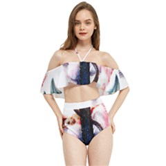 Anchor Watercolor Painting Tattoo Art Anchors And Birds Halter Flowy Bikini Set  by Salman4z