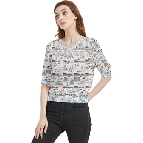 White Printer Paper With Text Overlay Humor Dark Humor Infographics Quarter Sleeve Blouse by Salman4z