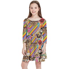 Multicolored Doodle Art Wallpaper Kids  Quarter Sleeve Skater Dress by Salman4z