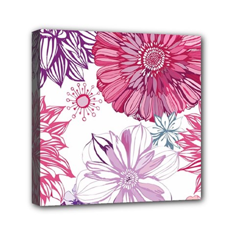 Red And Pink Flowers Vector Art Asters Patterns Backgrounds Mini Canvas 6  X 6  (stretched) by Salman4z