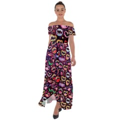 Funny Monster Mouths Off Shoulder Open Front Chiffon Dress by Salman4z