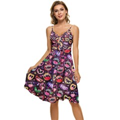 Funny Monster Mouths Sleeveless Tie Front Chiffon Dress by Salman4z