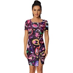 Funny Monster Mouths Fitted Knot Split End Bodycon Dress by Salman4z
