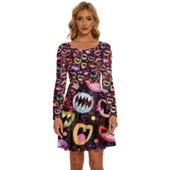Funny Monster Mouths Long Sleeve Wide Neck Velvet Dress by Salman4z