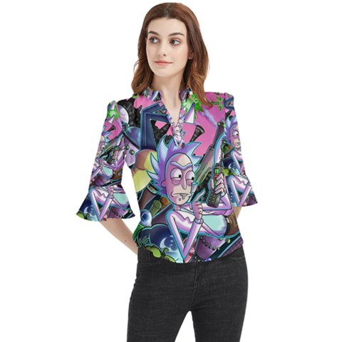 Rick And Morty Time Travel Ultra Loose Horn Sleeve Chiffon Blouse by Salman4z
