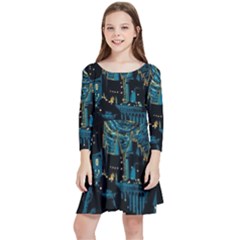 Hogwarts Castle Van Gogh Kids  Quarter Sleeve Skater Dress by Salman4z