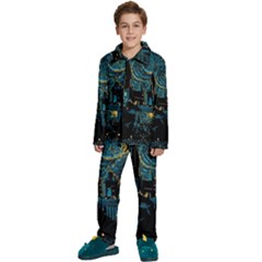 Hogwarts Castle Van Gogh Kids  Long Sleeve Velvet Pajamas Set by Salman4z