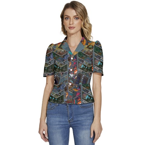 Fictional Character Cartoons Puffed Short Sleeve Button Up Jacket by Salman4z