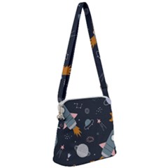 Space Background Illustration With Stars And Rocket Seamless Vector Pattern Zipper Messenger Bag by Salman4z