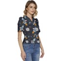 Space Background Illustration With Stars And Rocket Seamless Vector Pattern Puffed Short Sleeve Button Up Jacket View3