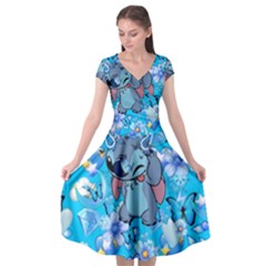 Blue Stitch Aesthetic Cap Sleeve Wrap Front Dress by Salman4z