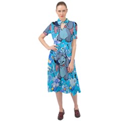 Blue Stitch Aesthetic Keyhole Neckline Chiffon Dress by Salman4z