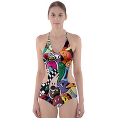 Cartoon Explosion Cartoon Characters Funny Cut-out One Piece Swimsuit by Salman4z