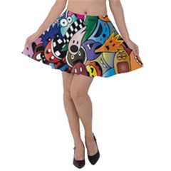 Cartoon Explosion Cartoon Characters Funny Velvet Skater Skirt by Salman4z
