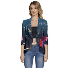 Cityscape Digital Art Women s 3/4 Sleeve Ruffle Edge Open Front Jacket by Salman4z