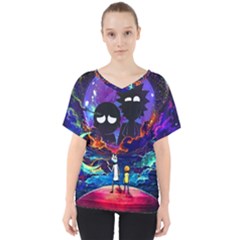 Rick And Morty In Outer Space V-neck Dolman Drape Top by Salman4z