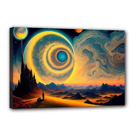 Surrealist Fantasy Dream Moon Space Canvas 18  X 12  (stretched) by Jancukart