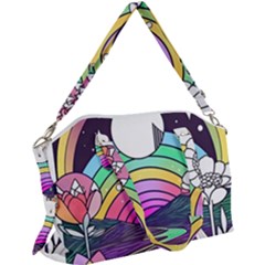 Rainbow Fun Cute Minimal Doodle Drawing Art Canvas Crossbody Bag by Jancukart
