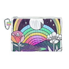 Rainbow Fun Cute Minimal Doodle Drawing Art Canvas Cosmetic Bag (large) by Jancukart